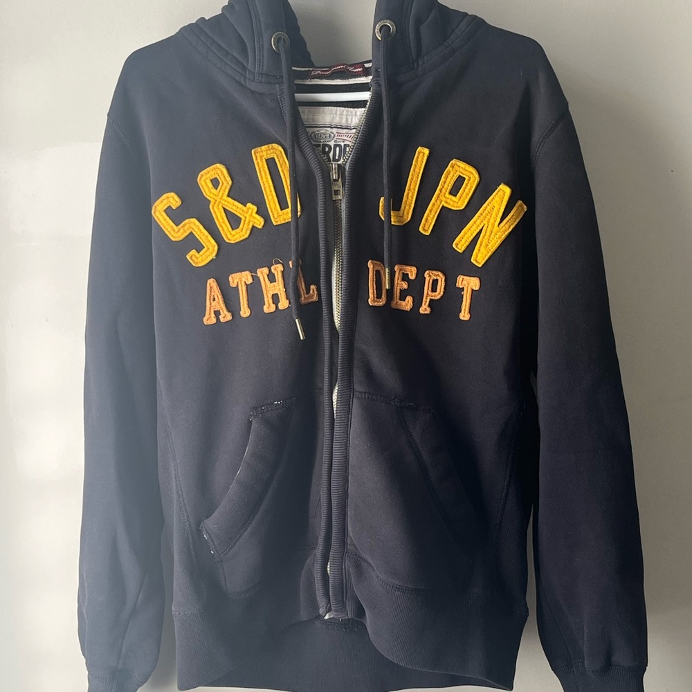 Superdry Black Hoodie with Orange/Yellow Lettering